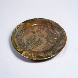 Unique Art Pottery Large Plate Dish Table Centerpiece Brown Tan Boho Decor -Read